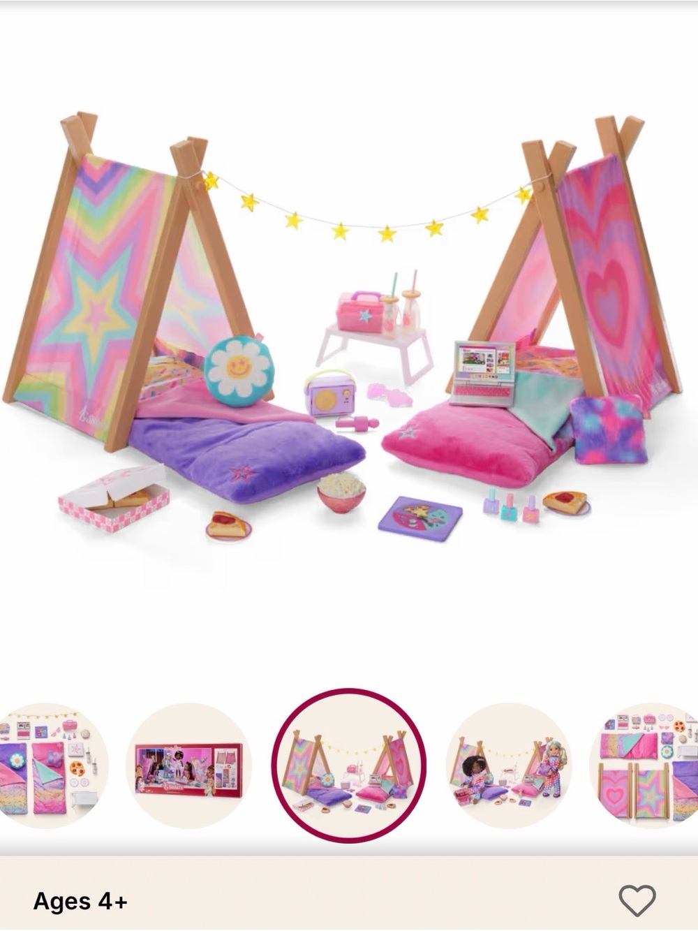American Girl Pink, Purple & Turquoise Teepee Sleepover Play Set